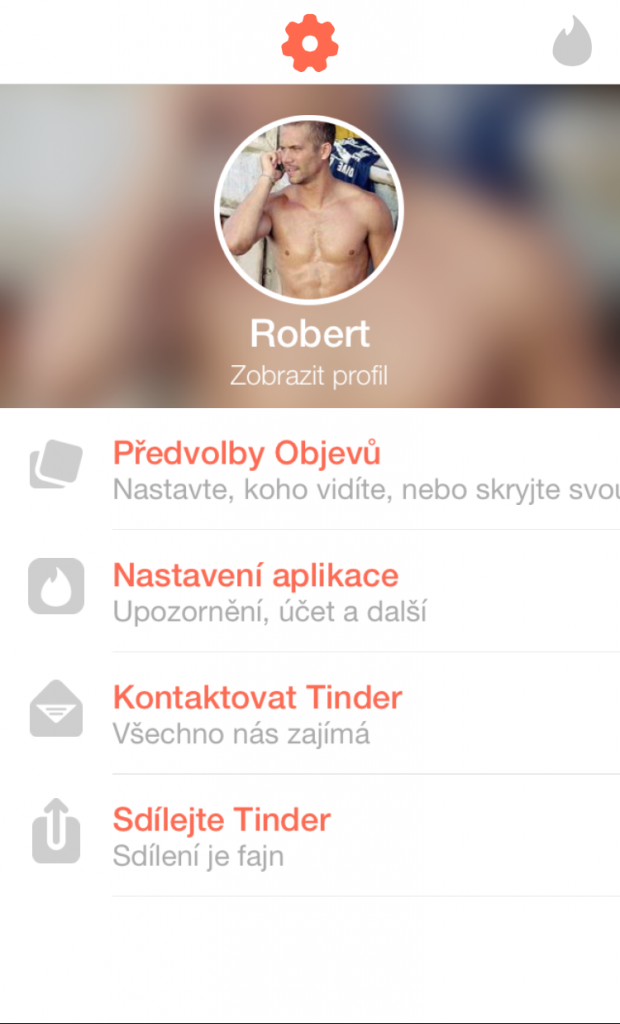 Nastavení Tinderu - MENU